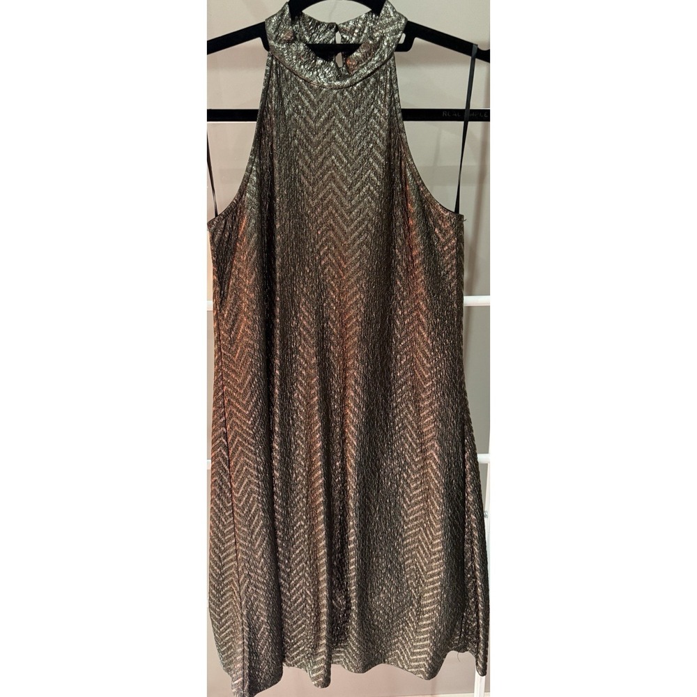 One Clothing Los Angeles Black/Gold Metallic Herringbone Halter Dress M‎ 60s 70s